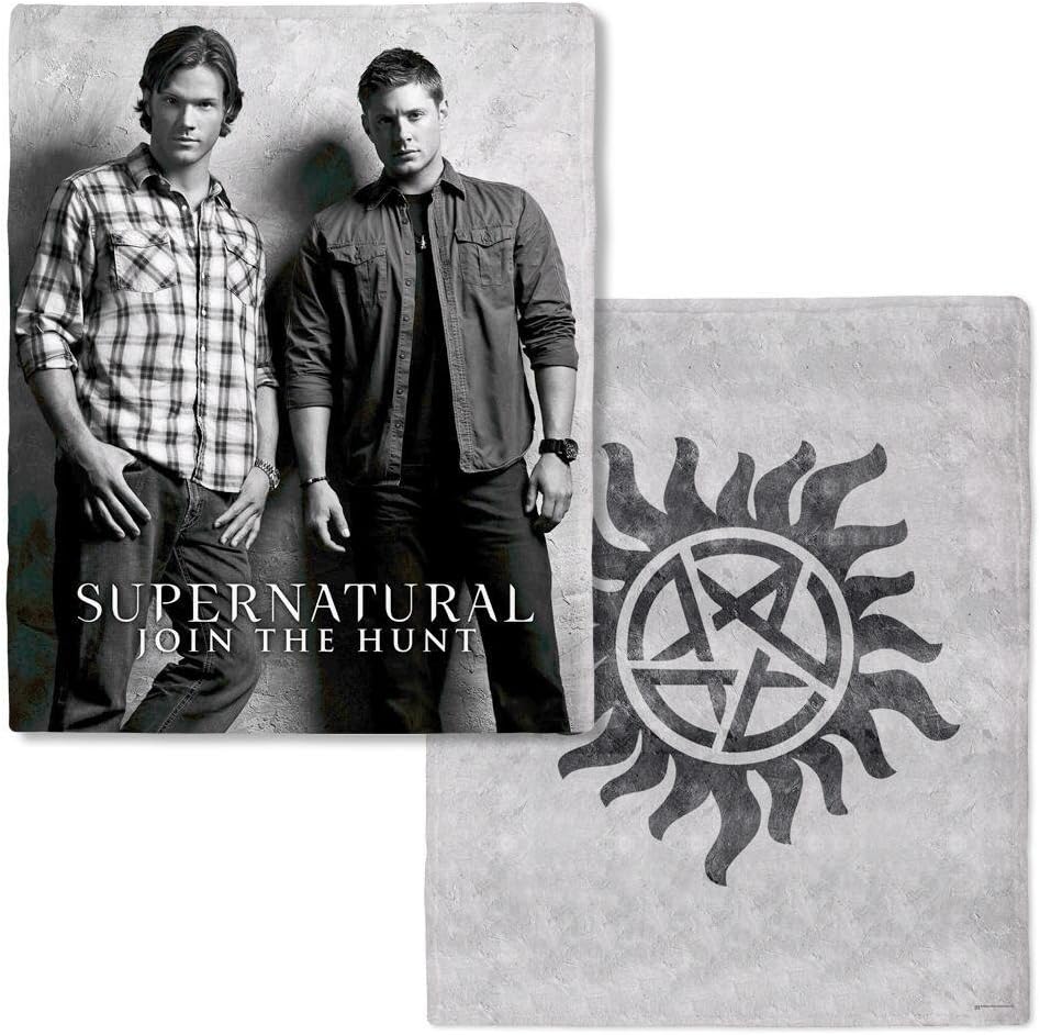Warner Bros Supernatural Dean and Sam Winchester with Anti-Possession Symbol Fleece Throw Blanket