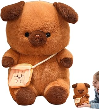Cute Toys | Kids Toy Dog | Plush Dog | German Shepherd Teddy 26cm/10.24 inch, This plush dog features a removable bag, perfect for kids and collectors, brown