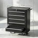 HOMCOM Rolling Tool Chest, 5-Drawer Lockable Tool Cabinet with 4 Wheels, Handle, Toolbox Storage Organizer for Garage, Workshop, Repair Shop, Black