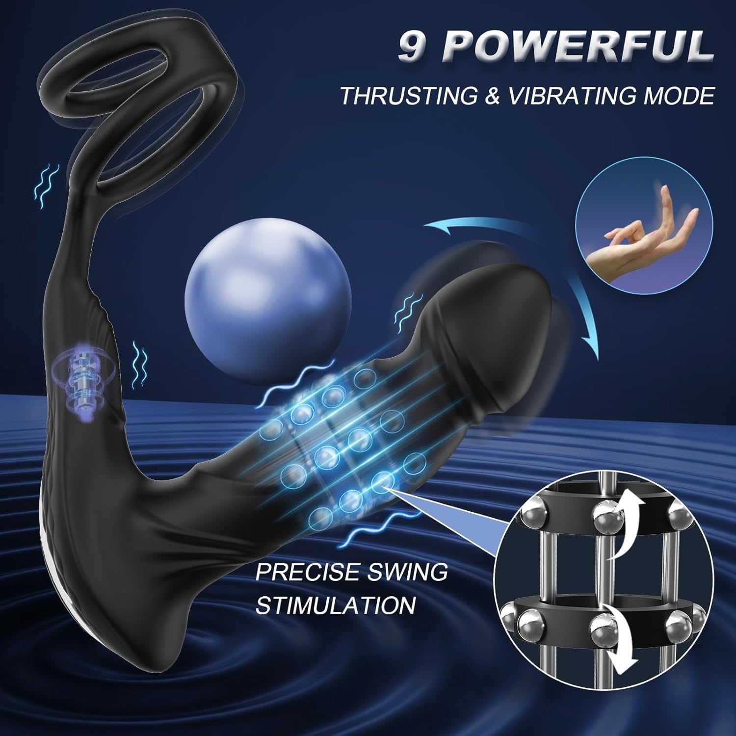 Vibratore 3 in 1 con anello, modello — giocattolo erotico per uomini, dotato di 10 modalità di stimolazione e vibrazione, massaggiatore prostatico
