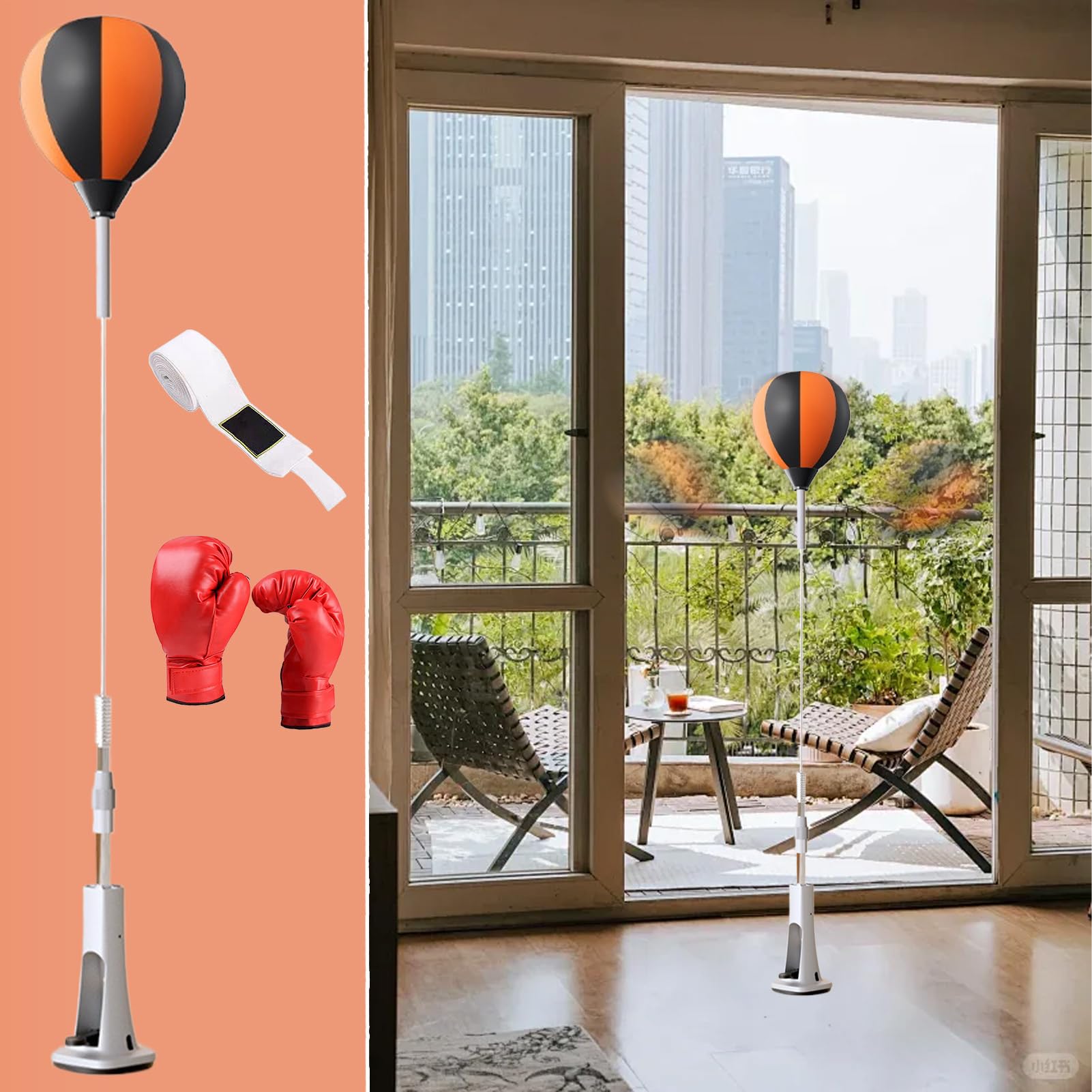 Bolsa de boxeo reflejo con soporte, bolsa de perforación independiente - Punching Reflex Ball Set - Rebote sólido, equipo de fitness, suministros de gimnasio ajustables en altura para aliviar el