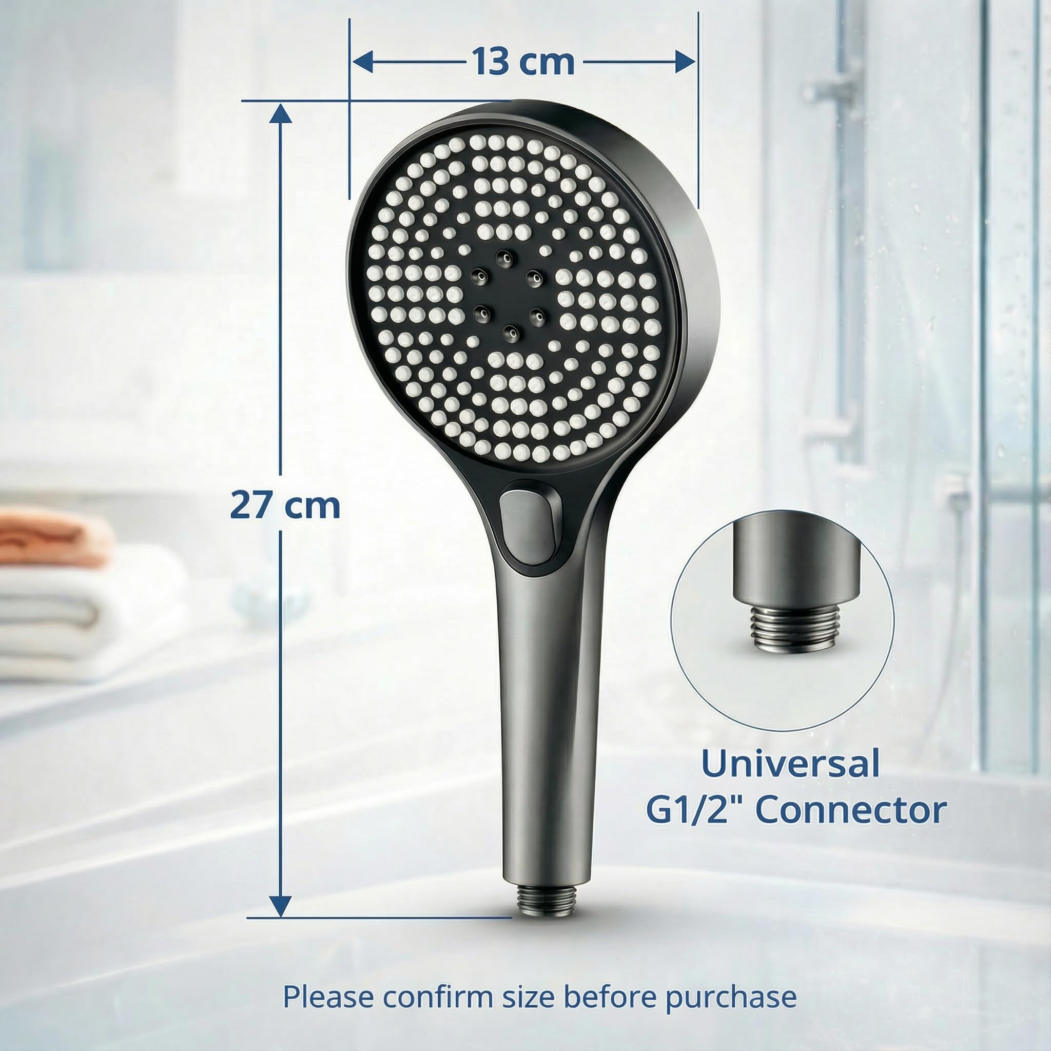 Soffione Doccia Alta Pressione Grigio Opaco, Doccino per Doccia Anticalcare con 3 Modalità di Getto, Doccetta per Doccia Risparmio Idrico, Design Moderno, Attacco Universale G1/2, Shower Head