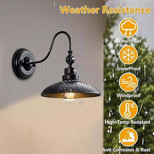 Miniatura 3 de Luces de pared retro impermeables para exteriores, cuello de cisne ajustable, luz exterior de granero de 9.8 pulgadas, lámpara de pared vintage