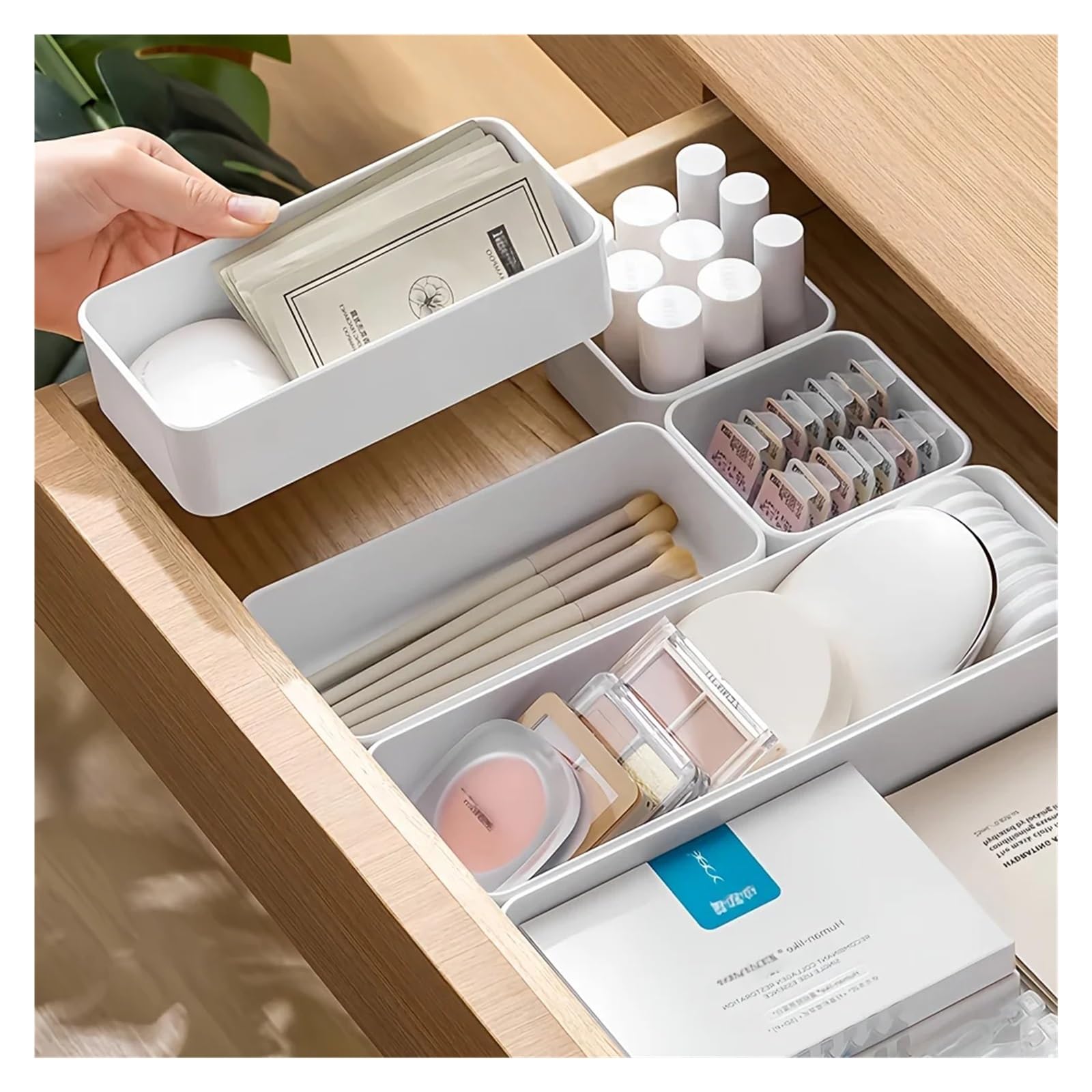 Cajas Organizadoras Cajones Desktop Drawer Organizer Partition Makeup Sundries Utensils Cutlery Storage Box Set for Kitchen Bathroom Office Tray(7pcs setA)