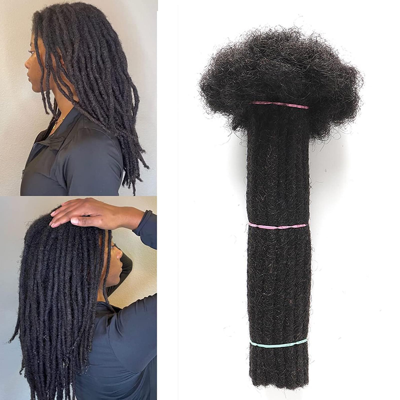 Alaleibaby 0.6cm Thickness 12 Inch 40Strands Real Human Hair Dreadlock Extensions for Man/Women Full Head Handmade Permanent loc Extensions Bundles Can Be Dyed Bleached Curled and Twisted