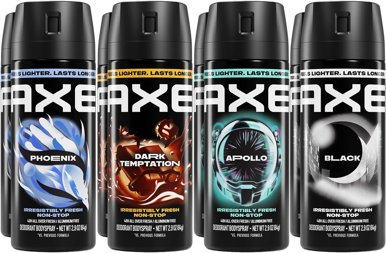 Aluminum-Free Deodorant Body Spray Variety 8-Pack (Apollo, Phoenix, Black, Dark Temptation) – 48H High-Definition Scent & Odor Protection, 2.9 Oz Ea