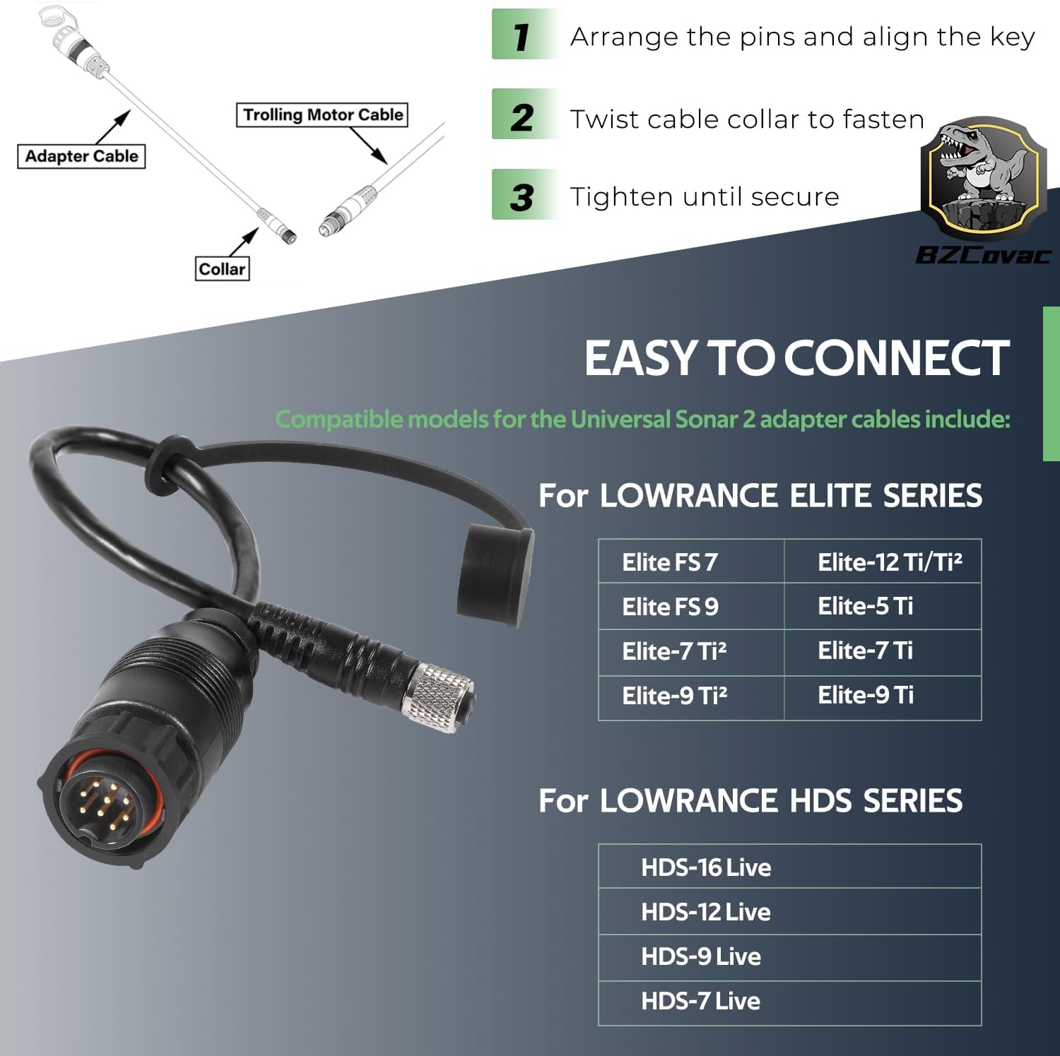 1852076 MKR-US2-16 Universal Sonar 2 Adapter Cable for Lowrance Elite Ti2 & HDS to Trolling Motor, 9-pin, Black