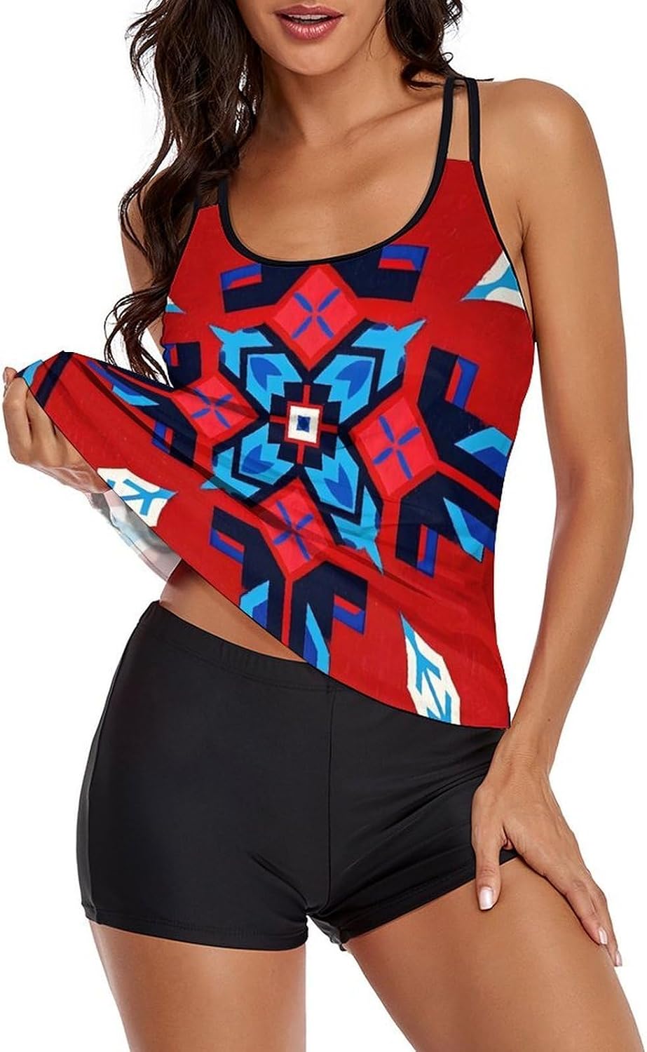 Tankini Swimsuits for Women, 2 Piece Athletic Bathing Suit with Tummy Control and Shorts