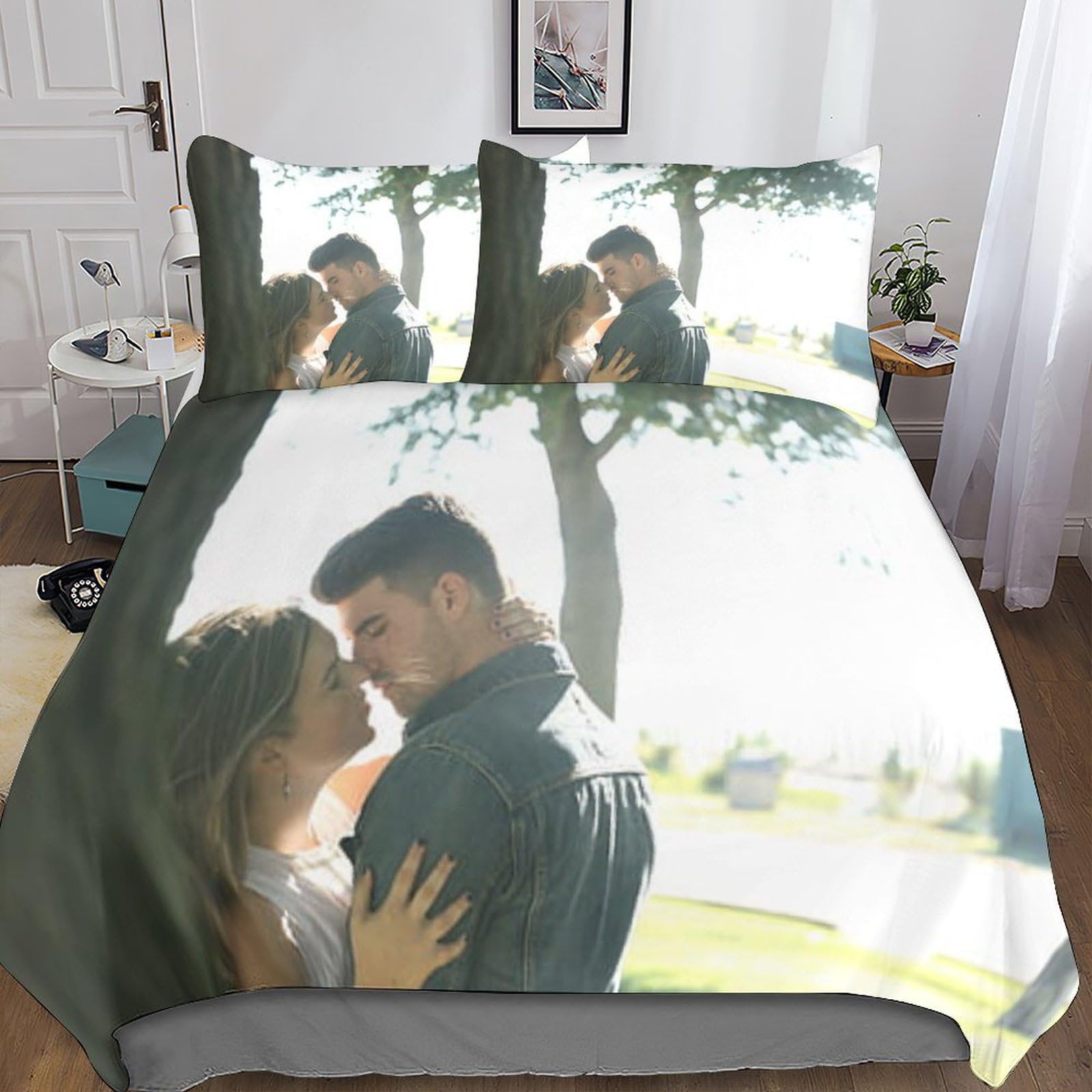 Housse de couette personnalisée photo IOFEER King en microfibre avec 2 taies d'oreiller