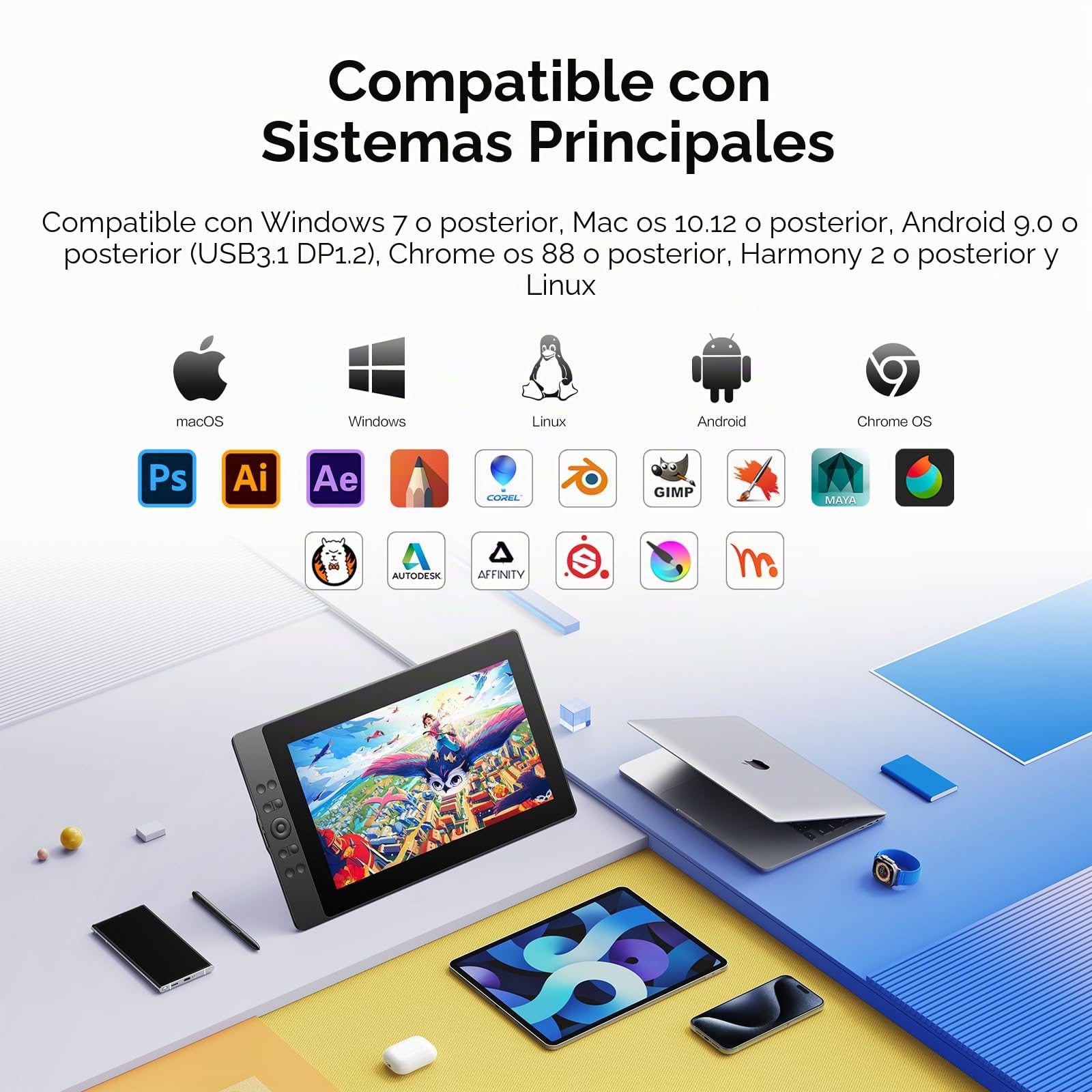 UGEE Tableta de dibujo de 15.4 pulgadas con pantalla, 143% sRGB UE16 tableta gráfica de computadora con pantalla laminada completa 8+1, teclas de acceso rápido de 16 K, lápiz capacitivo sin batería,