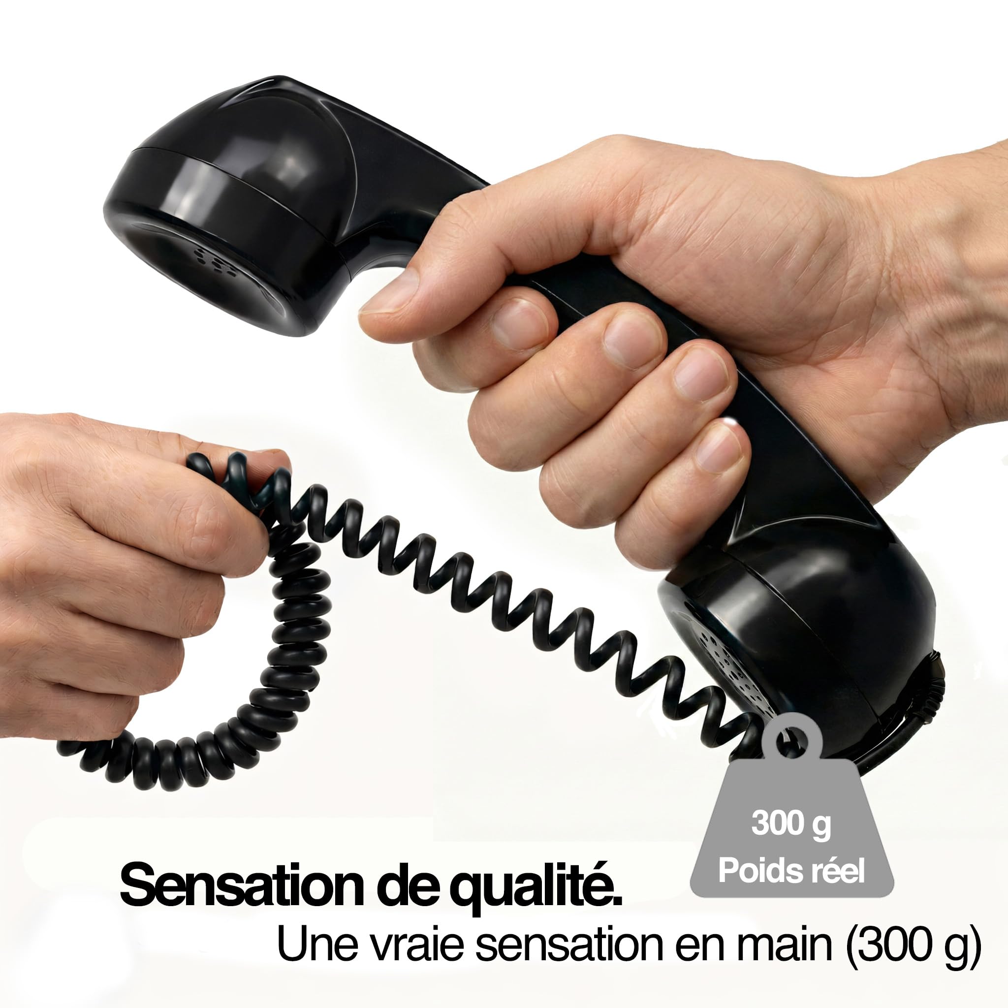 Opis Technology 60s Micro – Combiné Téléphone Portable Rétro pour Smartphone (USB-C + Jack 3,5 mm) – Compatible iPhone 15+, Android, PC – Adaptateur Inclus (Noir) - 5