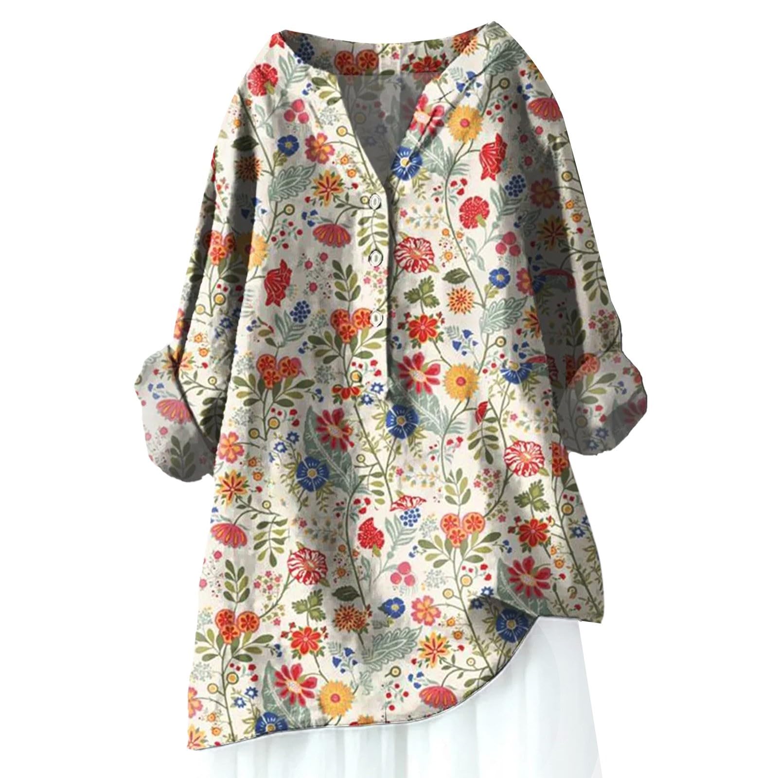 Women Oversized Cotton Linen Shirts Button Down Summer Blouse Roll-Up Sleeve Tops Tunic Trendy Boho Ladies Clothes 2024(Zd Beige,Small) โ image 1