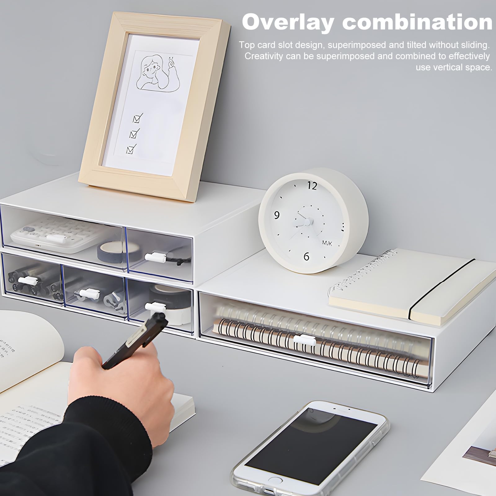 Schreibtisch-Organizer, stapelbare Organizer, Schreibtisch-Schubladen, Kunststoff-Aufbewahrungsbox, Schublade für Sammlung, kleine Gegenstände, Kosmetik, Büro-Organisation, 6 Schubladen, Weiß, große