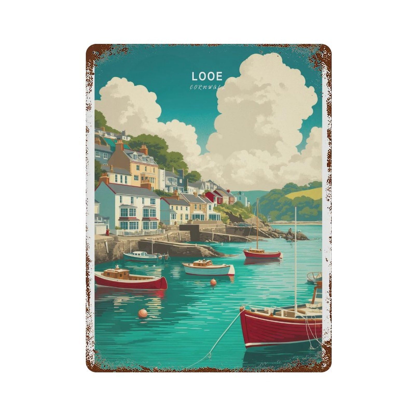 xiaoxiaoshen Looe Corn Travel England Gifts, Minimalist Cityscape (2) Wall Decor Art Metal Tin Poster Modern Home Decor Art Home Bar Shop Decorations Vintage Sign 40x30cm
