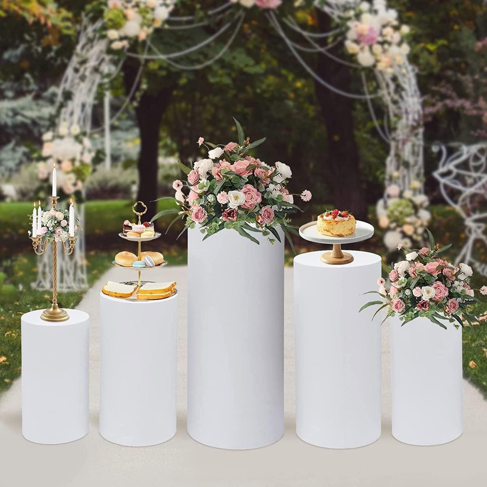 OIHYA 3-Piece Gold Metal Cylinder Display Stand Set - Round Pedestals For Plants, Cakes, Party Decor - View #13