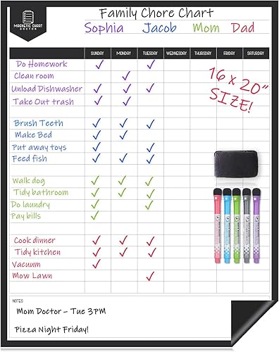 Tabla magnética de tareas para nevera, tabla de comportamiento de borrado en seco para varios niños y adultos, tabla blanca de recompensa de