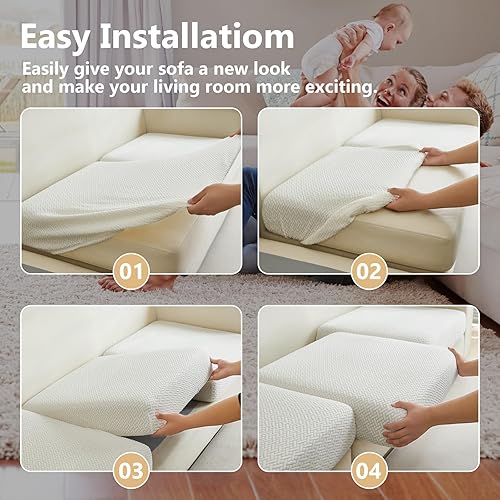 Miniatura 7 de Fundas mágicas para sofá modular, universales, resistentes al desgaste y elásticas con textura (blanco, funda del respaldo, L)