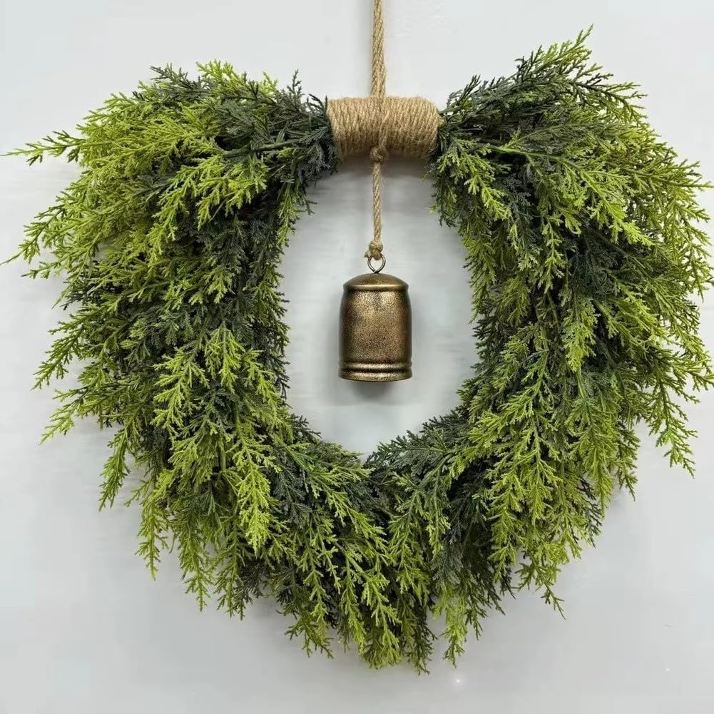 Corona de Navidad bohemia, guirnalda artificial en forma de corazón, 50 cm, decoración festiva para colgar en la pared para puerta del hogar
