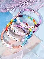 Vista 8 de Lorfancy 24 pulseras de cuentas para niñas y niños pequeños, pulseras de cuentas de letras a granel, pulseras de amistad de arco iris, recuerdos