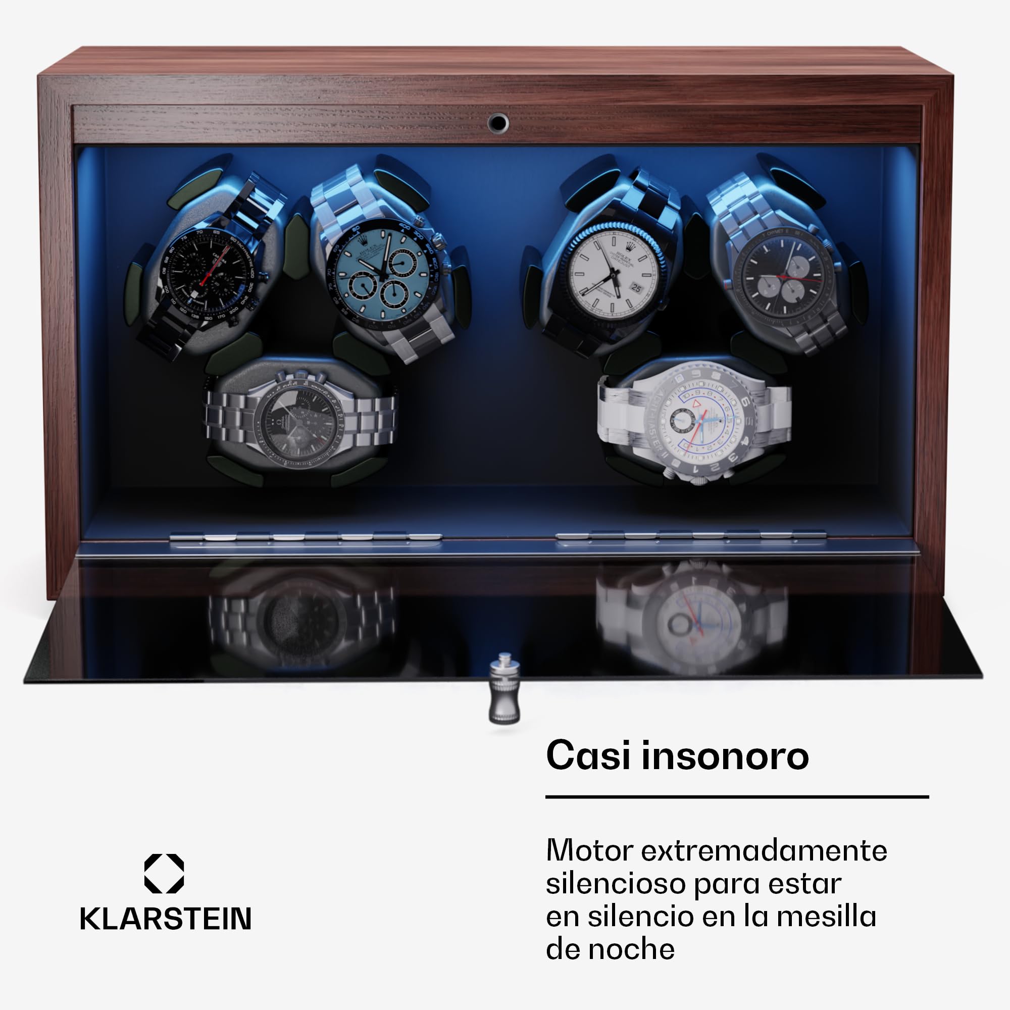 Klarstein Enrollador Automático para Relojes con Puerta Acrílica LED Azul 4 Ajustes TPD
