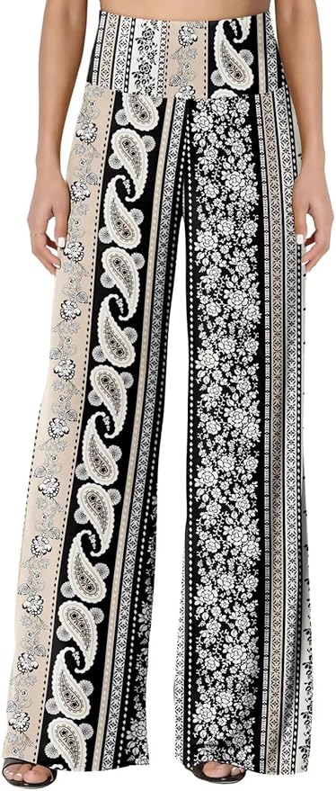 JZC Women's Palazzo Lounge Pants Stretchy Wide Leg Casual Pants Comfy High Waist Flowy Pants S-3XL