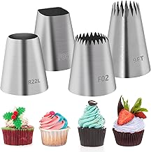 EBLLPA 4Pcs Large Piping Tips Set, Pastry Tips Set Cake Decorating Icing Piping Tip Set Frosting Tips Set Cake Piping Nozzles Tips Kit Square Round Icing Piping Tips Decorating Tube Set