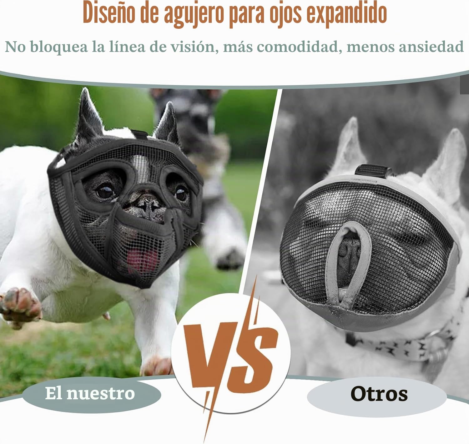 Mayerzon Bozal para Perros de hocico Corto, para respiración Completa, de Malla Flexible, shih tzu, Pug y Bulldog, Aseo, Paseos, Permite darle de Beber y Comer, impide Que muerda y recoja restos