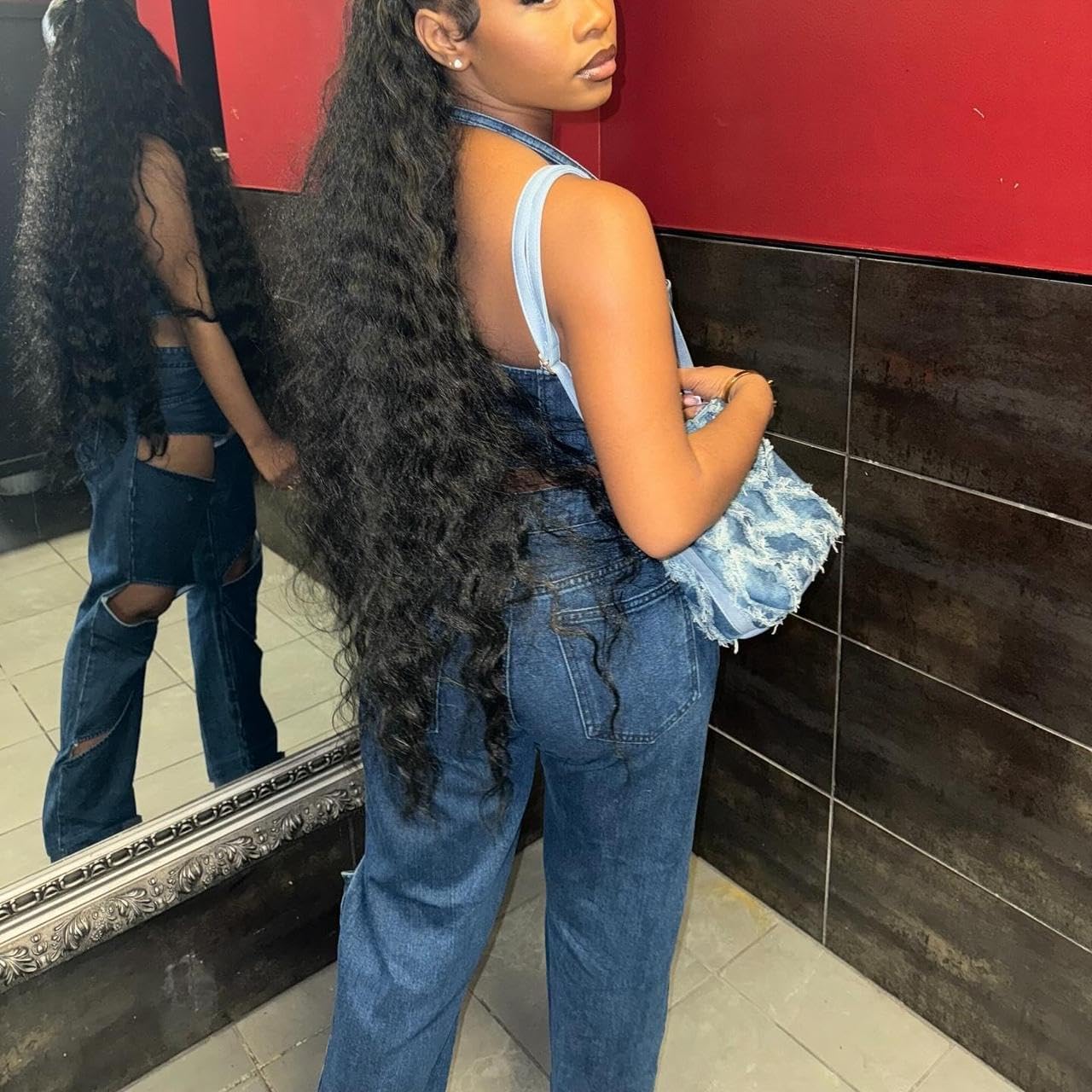 Denim 2 Piece Outfit for Women Sleeveless Cropped Tank Top Bodycon Pants Set Sexy Jean Hollow Out Party Club Tracksuit - Image 5