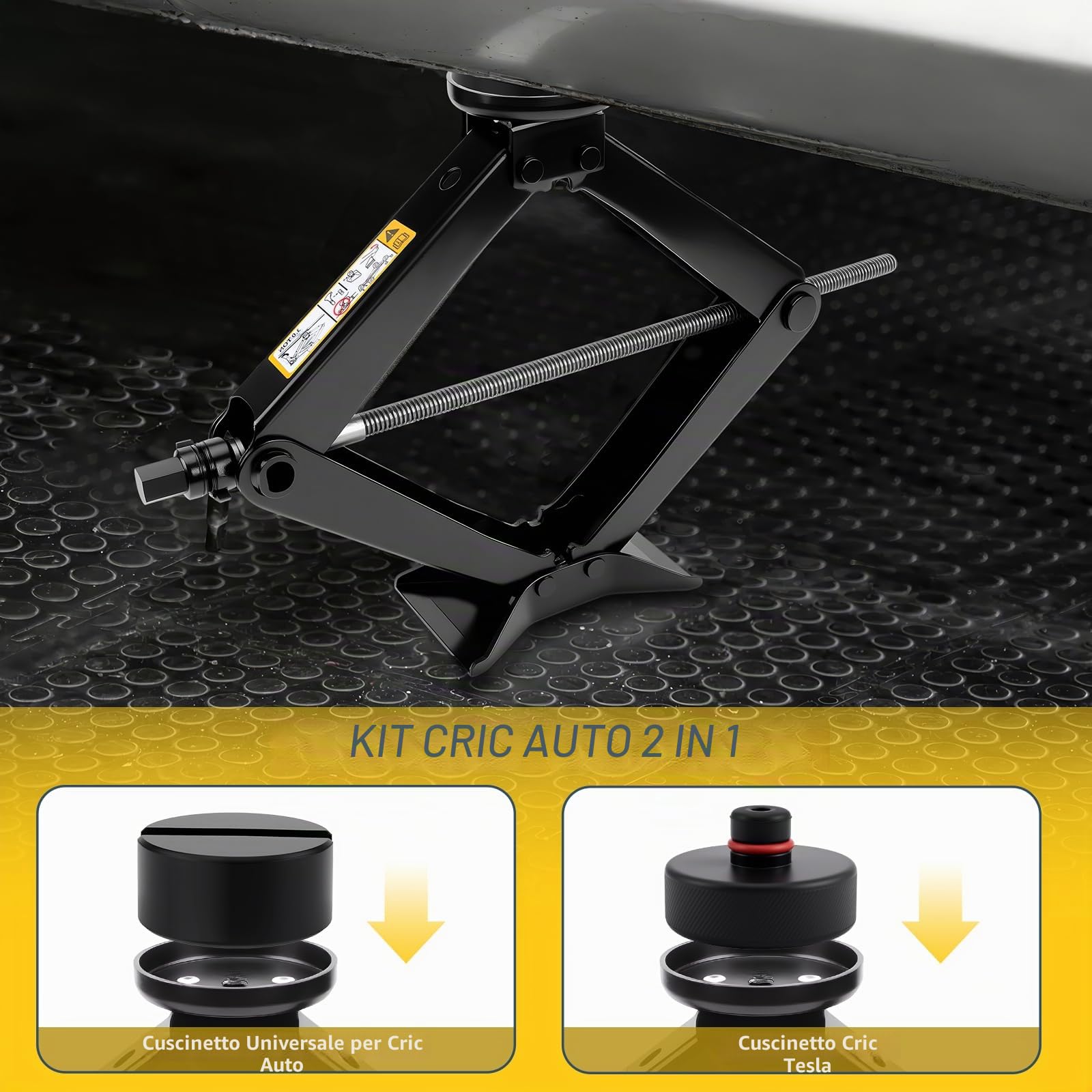 KAOLALI Cric Per Auto 3T/3000kg, Cric Auto Con Universale Tampone In Gomma | Cric a Forbice Per Auto Con Chiave Per Dadi Ruota Portatile, Kit Di Emergenza Per Auto SUV Tesla Model 3/Y/S/X