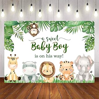 Avezano Jungle Safari Baby Shower Backdrops Jungle Animals Baby Shower Decorations Jungle Themed Birthday Party Supplies for Boys Baby Shower Wild Party Supplies 7x5ft