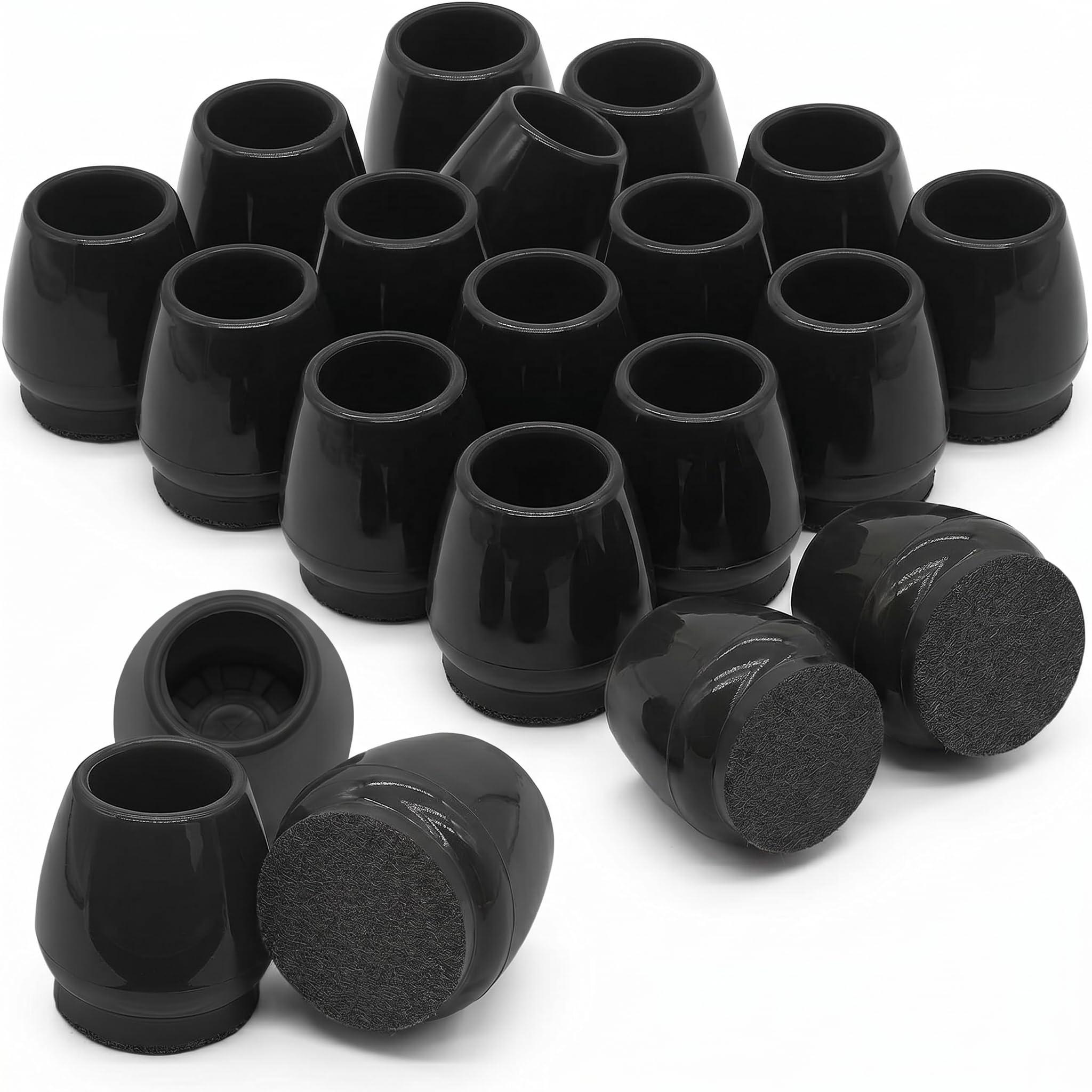 Chair Leg Floor Protectors 24PCS，Silicone Felt Furniture Leg Cover，Furniture Feet Protectors Pads，Protect Floors from Scratches，Reduce Noise -Round, Black XS(Fit 15-20mm)