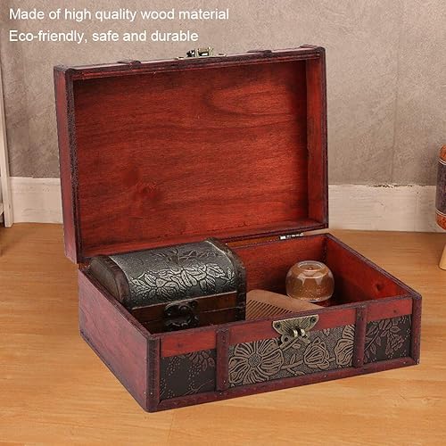 Miniatura 7 de TOPINCN Caja de almacenamiento vintage hecha a mano, caja de almacenamiento de madera vintage, organizador de joyas antiguas para armario, caja de