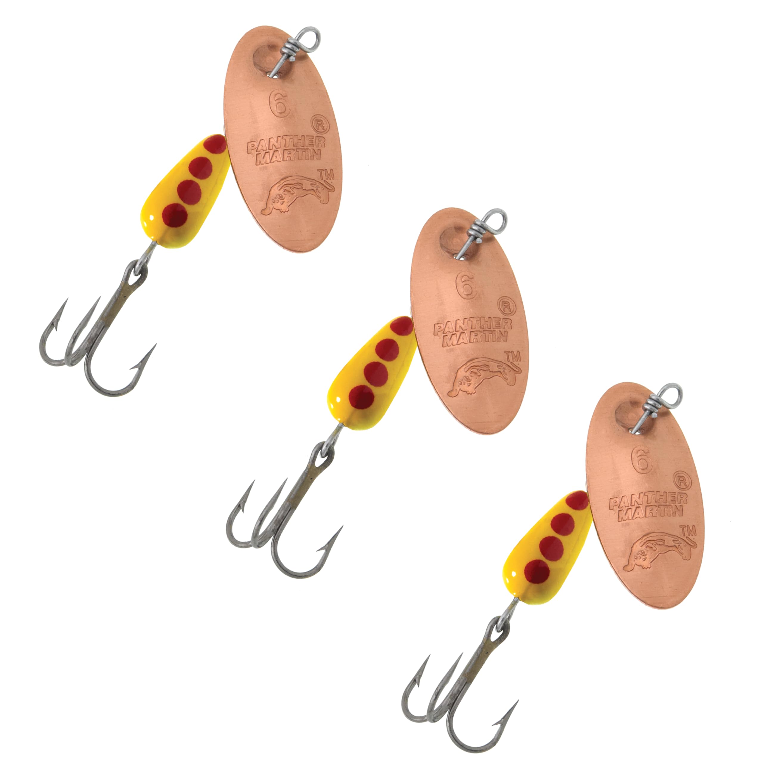 Panther Martin 3PKPMCB_6_CY Classic Regular Teardrop Spinners 3 Fishing Lures - Pack of 3 - Copper/Yellow - 6 (1/4 oz)