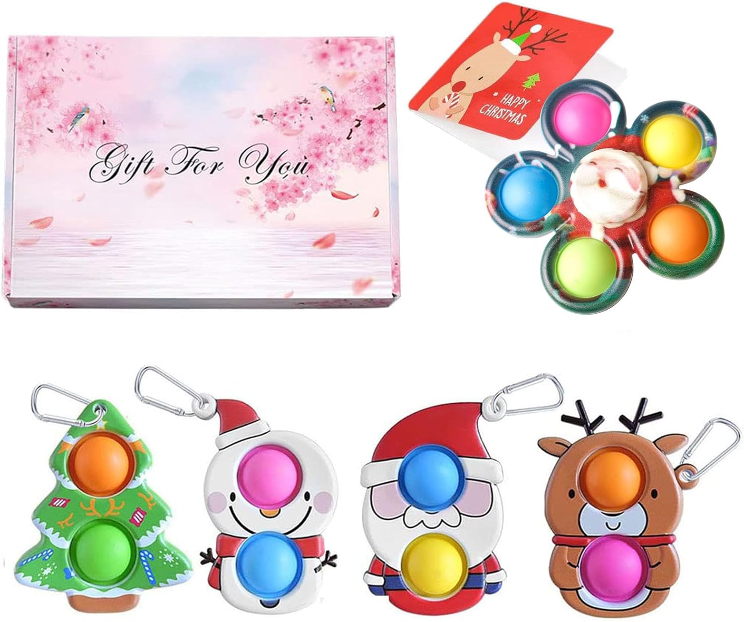 Tiydiygo 5 PCS Sensory Pop Fidget Toy Set,Simple Push Bubble Dimple Popper Toys Pack,Fingertip Relief Anxiety Stress Toy,Suitable for Birthday Holiday (Multicolor-Q), One size, LC72903