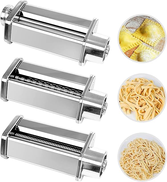 3-IN-1 Pasta Maker Attachment for HAUSWIRT Stand Mixer Roller Kitchen Cutter Mixers Accessory Stainless Steel Sheet Spaghetti Fettuccine Round Set