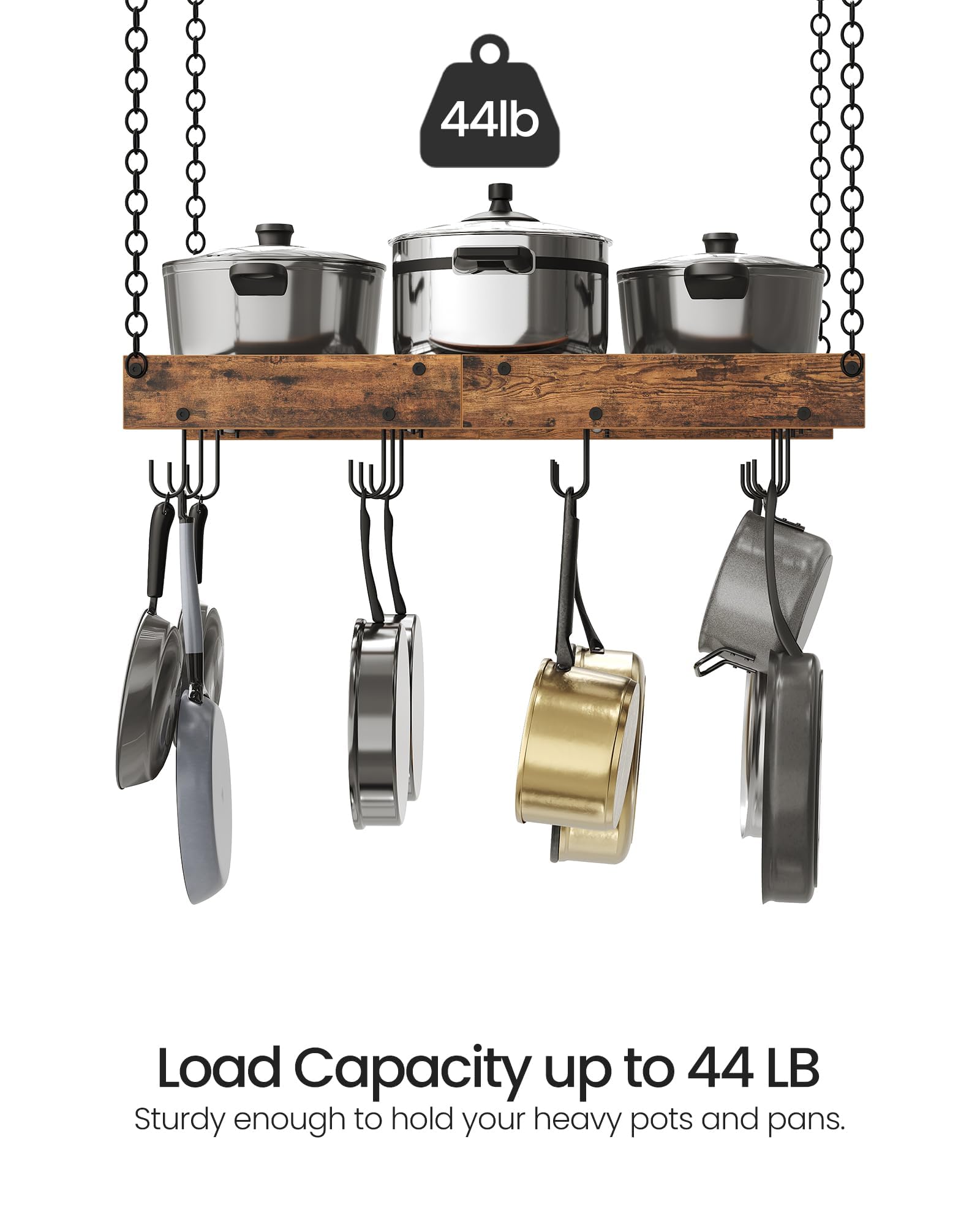 CHOEZON Colgador de Ollas, Soporte para Sartenes Suspendido del Techo, Estante de Cocina, Estilo Industrial, 12 Ganchos, Almacenamiento de Utensilios, Negro y Marrón Rústico DTPR01BF
