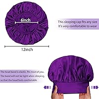 Vista 5 de 4Pcs Silk Satin Bonnets for Sleeping - Elastic Wide Band Wrap for Black Women Men,Silk Bonnets for Curly Hair,Large Hair Cap for Sleeping negro+vino