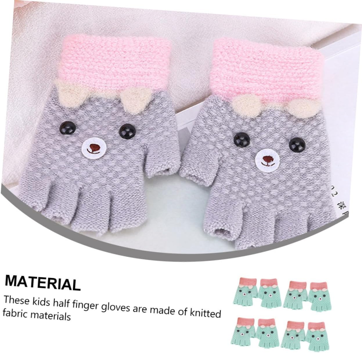 NOLITOY 4pairs Boy Girl Warm Half Finger Cartoon Gloves Cozy Fingerless Mittens for Boys and Girls for Winter Indoor Outdoor Use Random Color