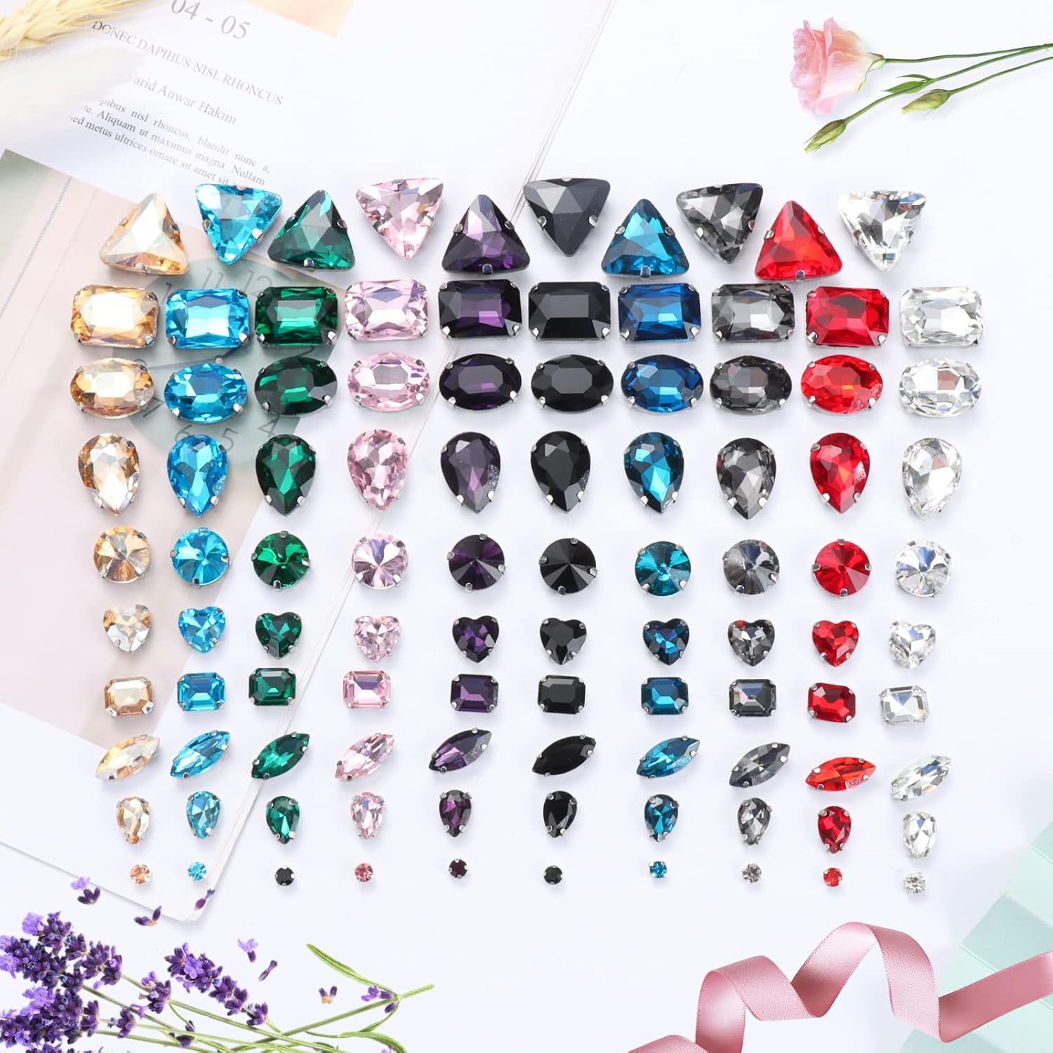Sew on Rhinestones, 148PCS Mixed Shapes Sewing Glass Crystal Gems Metal Flatback Claw Rinestones for Crafts,Clothes,Jewelry,Earring,Shoes,Dress,Belt DIY(Dark Purple)