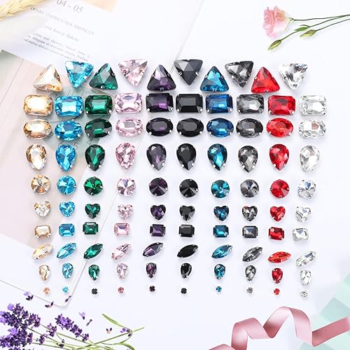 Miniatura 4 de 148 piezas de diamantes de imitación para coser con formas mixtas, gemas de cristal de metal con parte trasera plana para manualidades, ropa, joyas,