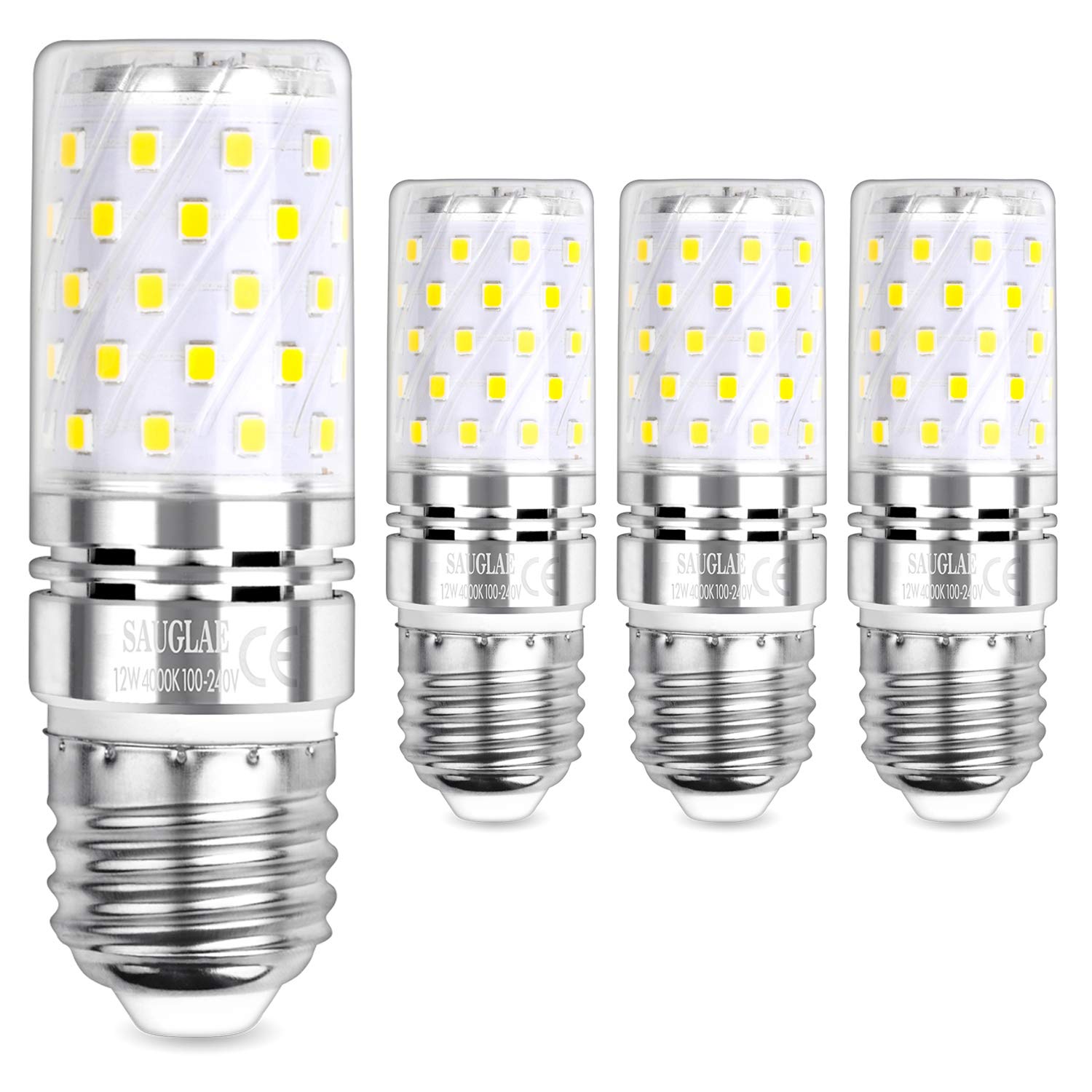 SAUGLAELED Corn Bulbs, E27 Edison Screw, 12W, 1200Lm, 4000K Natural White, Pack of 4