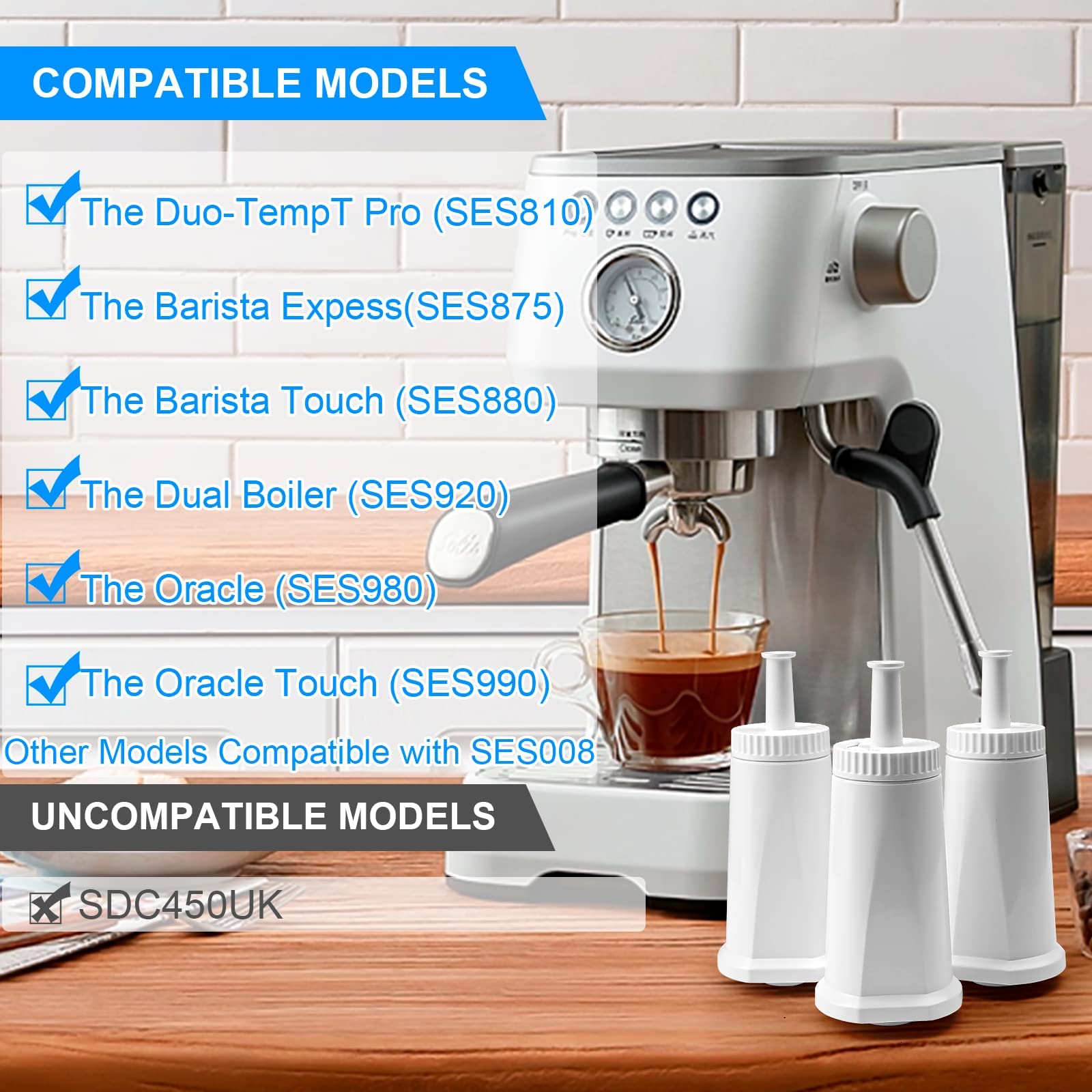 Sage Coffee Machine Water Filter Replacement 3-Pack | For Barista Express, Bambino Plus & More