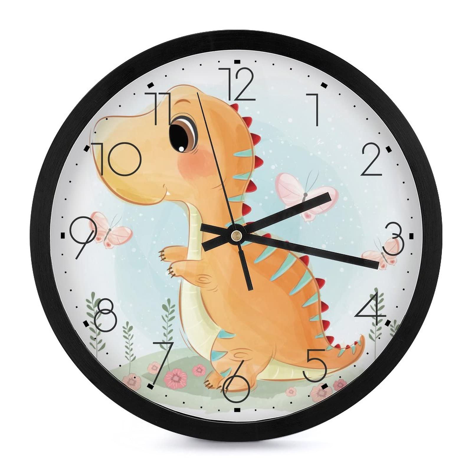 Horloge dinosaure mignon ronde pour embellir un mur de salon ou chambre de 25.4cm