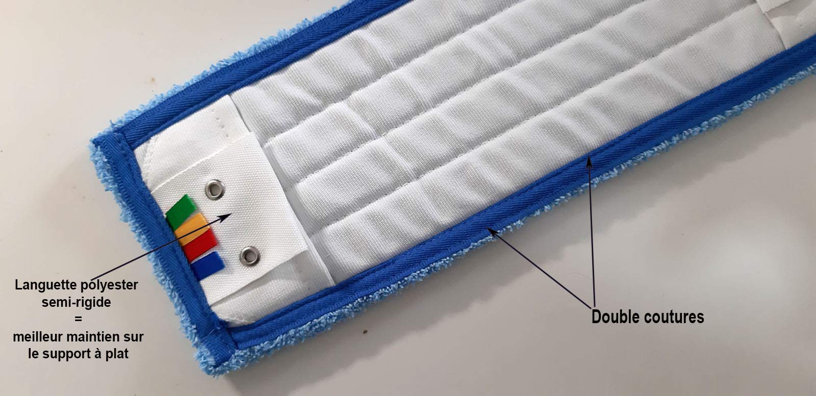 10 Franges Microfibre Duo 40 cm (Languette à oeillet et Poche) qualité Professionnelle - 400 lavages en Machine - Grande Absorption pour Support à Plat à Poche ou à Languette