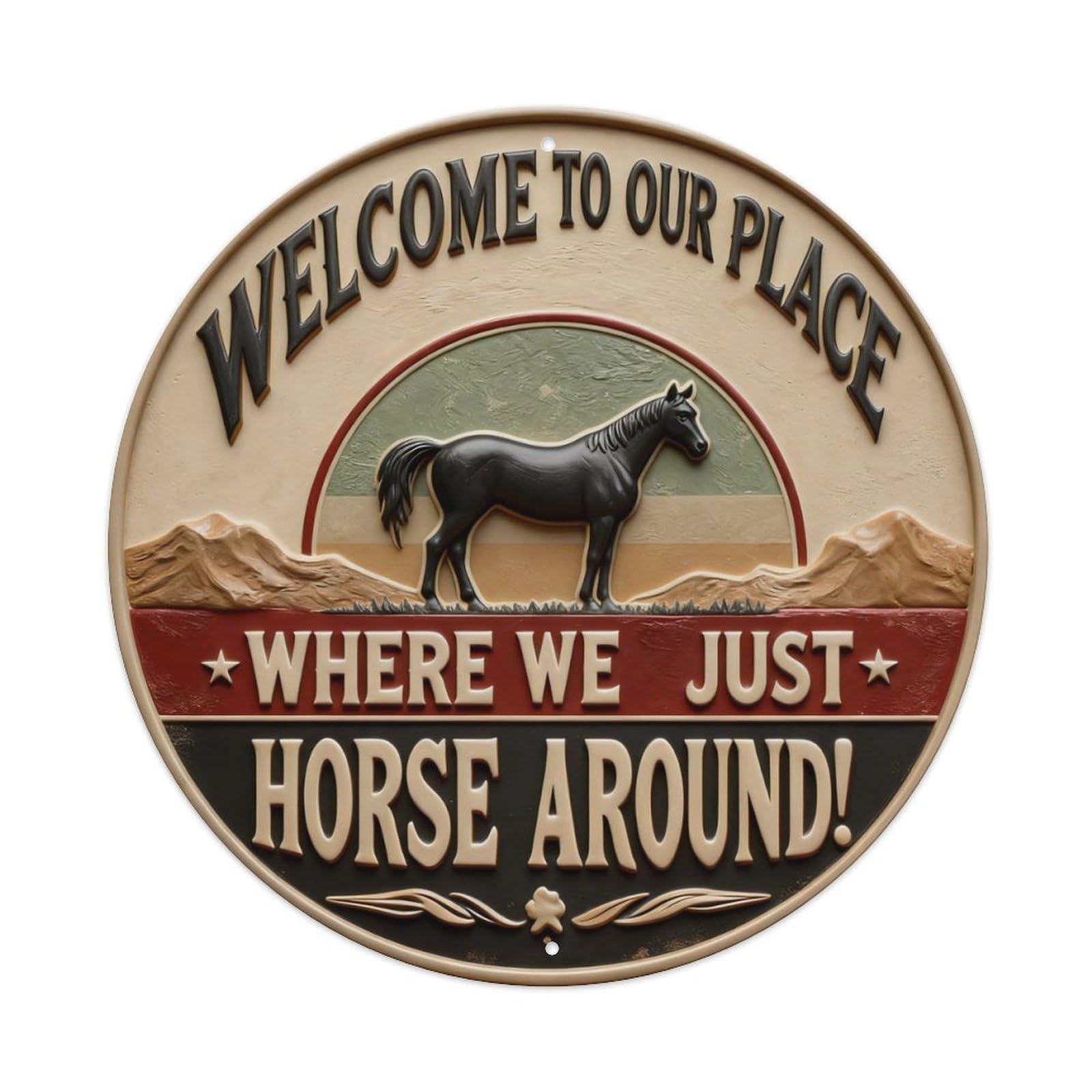 Zlatcbu Vintage Welcome To Our Place Horse Around Metal Tin Sign Retro Wall Art Poster, Decor For Home Living Room Bar Cafe Garage, 8X8 Inch