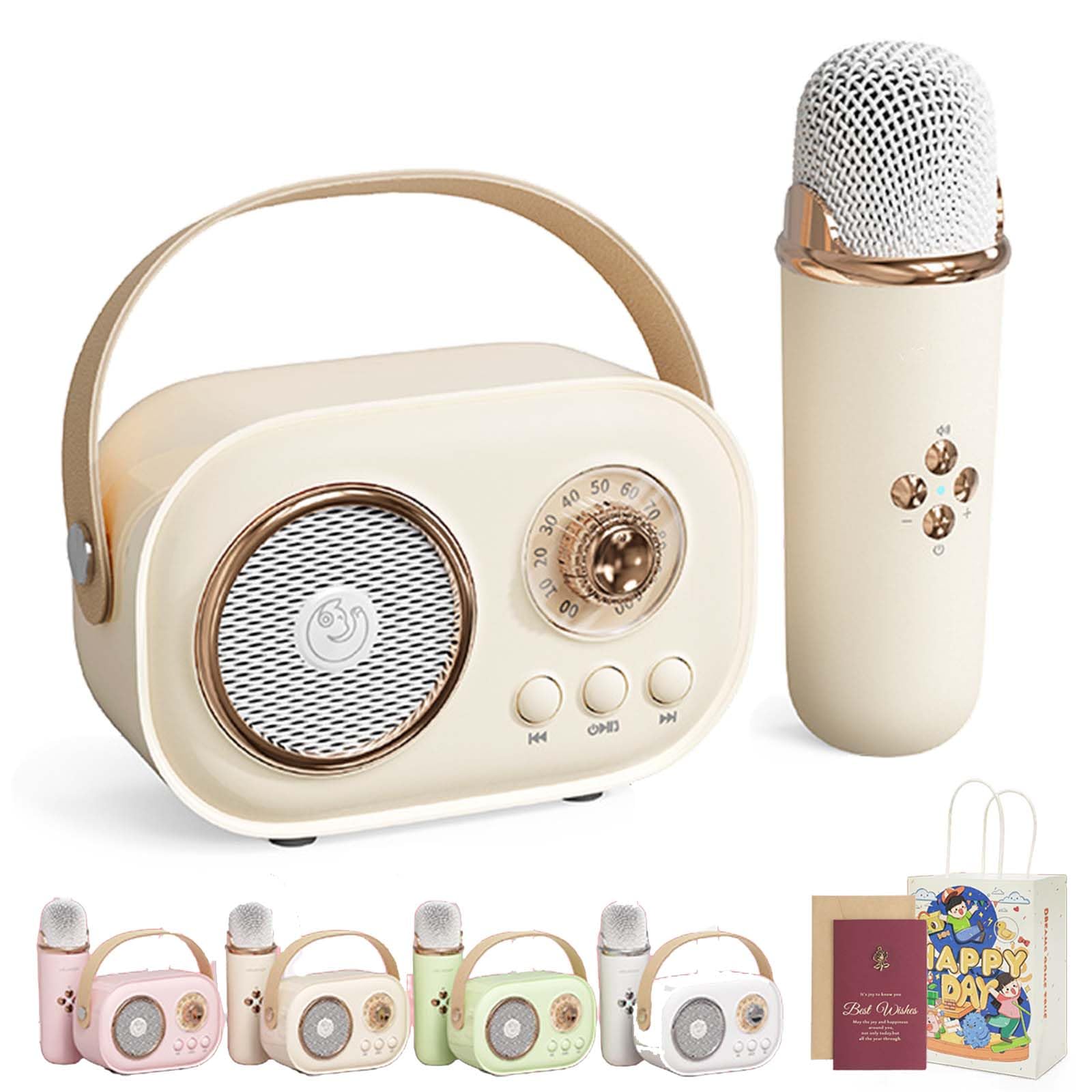 Vivamic Portable Kids Karaoke Fun Set, Viva Mic Portable Microphone, Mini Karaoke Machine with 2 Wireless Microphones Voice Changer for Home and Outdoor Entertainment (Single,Off-White)