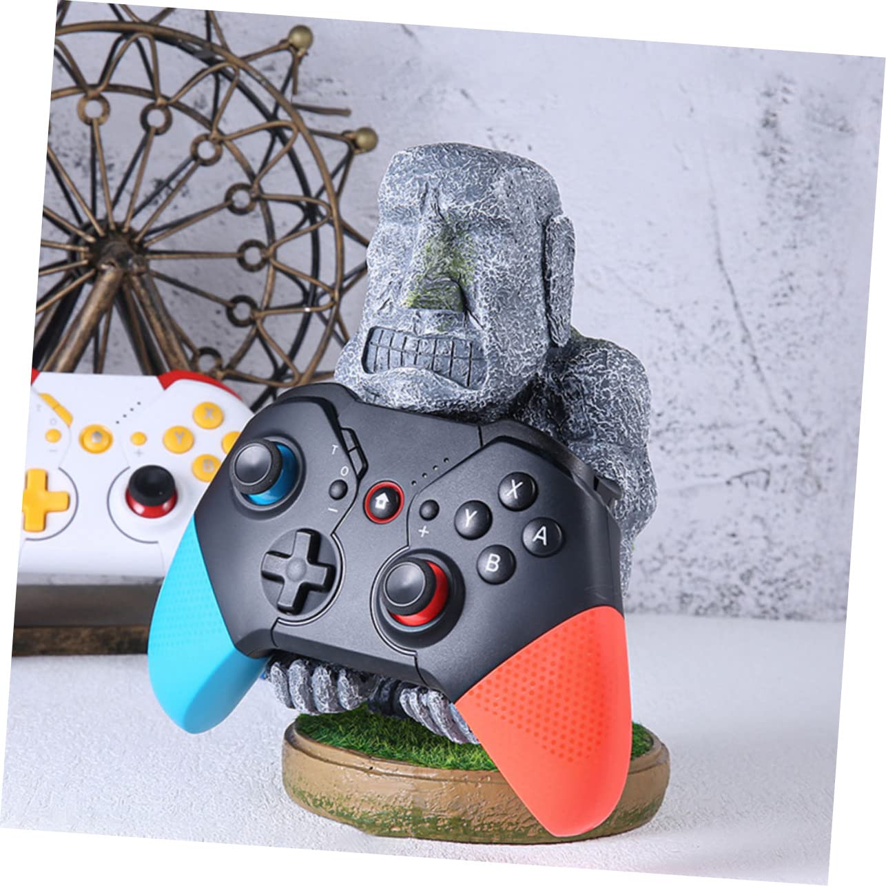 Mikikit Controller Accessorio per a Supporto Forma Gioco Resina in di Statua Moai, Decorativo Pratico Unico Scrivania e Casa Gamer