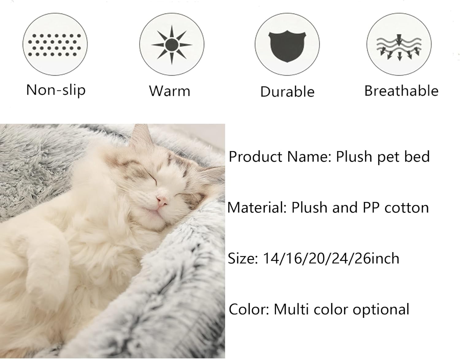 Cat Cave Bed with Hooded Cover, Pet Bed for Small Medium Pets, Calming Bed Dog Bed Fluffy Donut Cat Bed Indoor Kitten Puppy Bed, Cosy Warm Washable Anti-Slip,20in,Gray