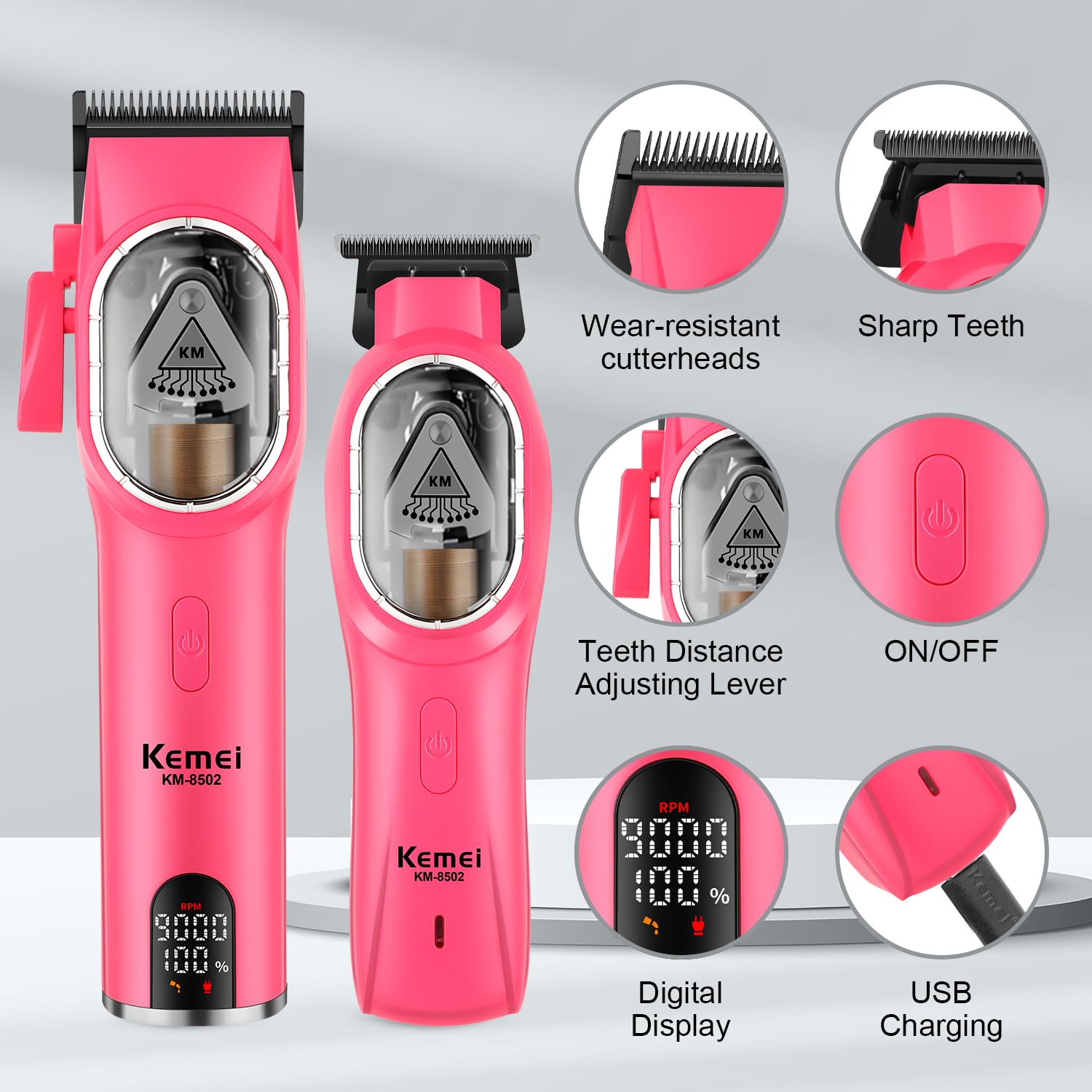 KEMEI 8502 Professionelle Haarschneidemaschinen Set für Männer, Elektrische Schnurlose Haarschneidemaschine Kit, Barber Clipper Trimmer Set, DLC Klingen, 9000 RPM Motor, USB Type-C Wiederaufladbar