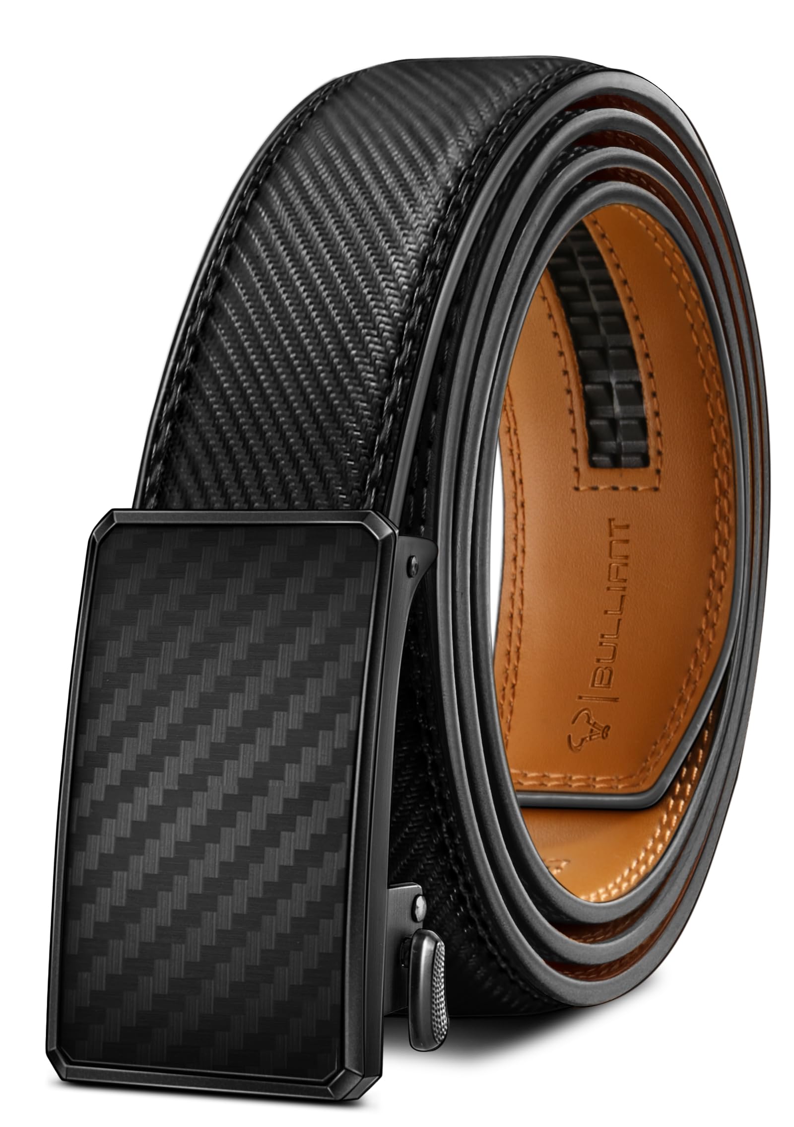 Men Belt-Ratchet Leather Adjustable Belt tailless For Gift Men Dress Casual Jeans 1 3/8" Hiding Tail-Cut For Fit